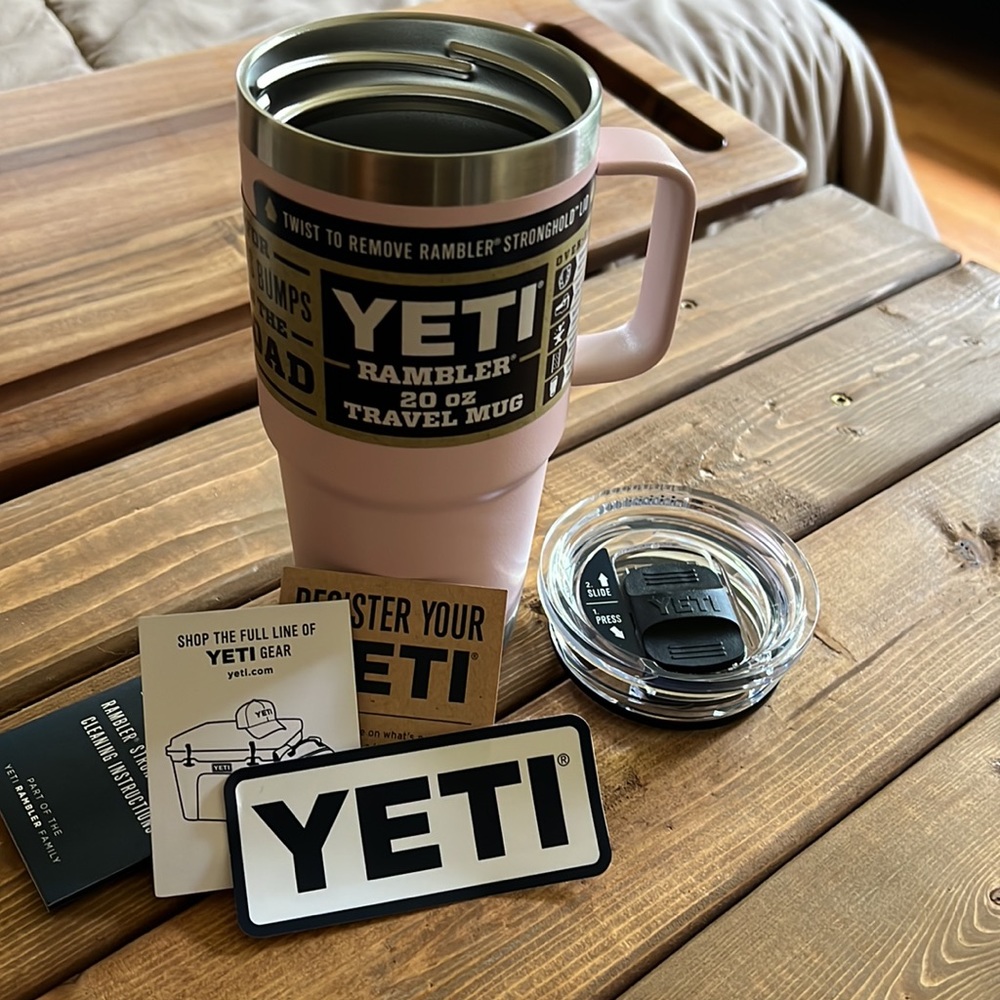 Ice Pink Yeti Rambler 20oz travel mug with stronghold lid
